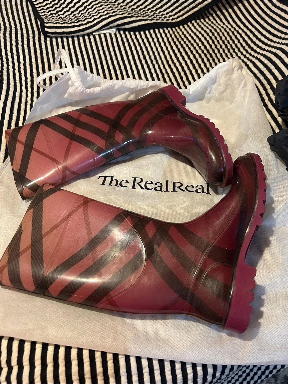 Burberry Burgundy Patterned Women's Rain Boots